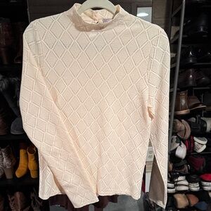 Elegant Cream Diamond Pattern Long Sleeve Top